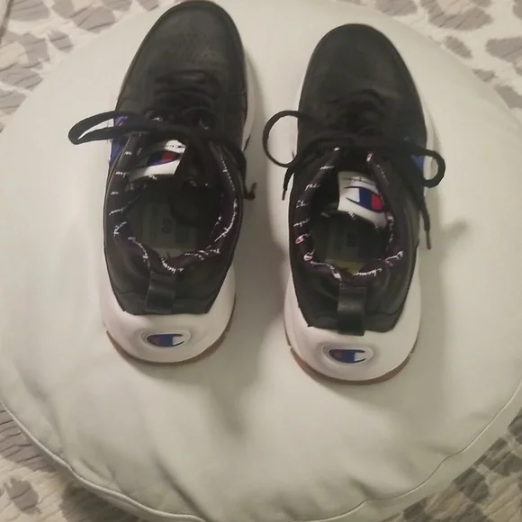 Men's Champion Black Genuine Leather Sneakers with White Rubber Soles; Size 9 - Picture 6 of 10